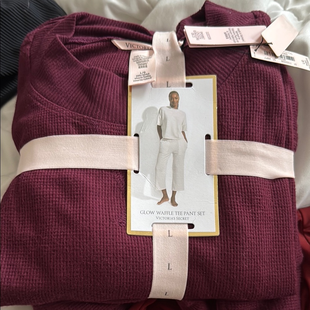 Victoria's Secret Burgundy Waffle Tee Pant Set